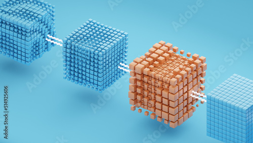 3d illustration of abstract blockchain company on blue background.