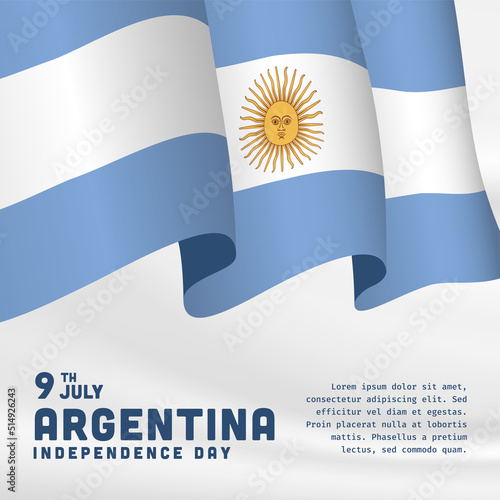 Square Banner illustration of Argentina independence day celebration. Waving flag and hands clenched. Vector illustration.