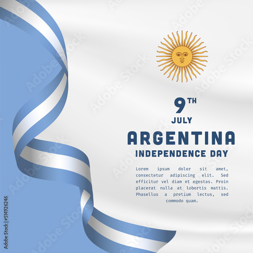 Square Banner illustration of Argentina independence day celebration. Waving flag and hands clenched. Vector illustration.