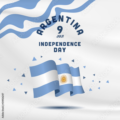 Square Banner illustration of Argentina independence day celebration. Waving flag and hands clenched. Vector illustration.