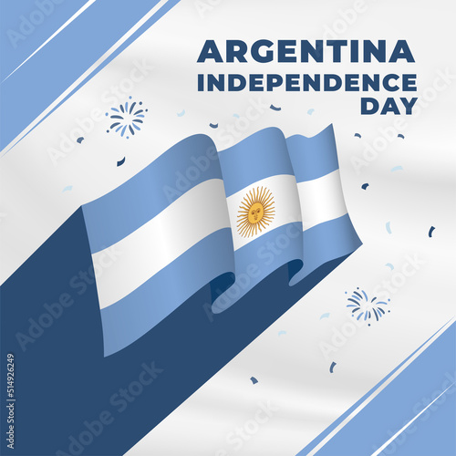 Square Banner illustration of Argentina independence day celebration. Waving flag and hands clenched. Vector illustration.
