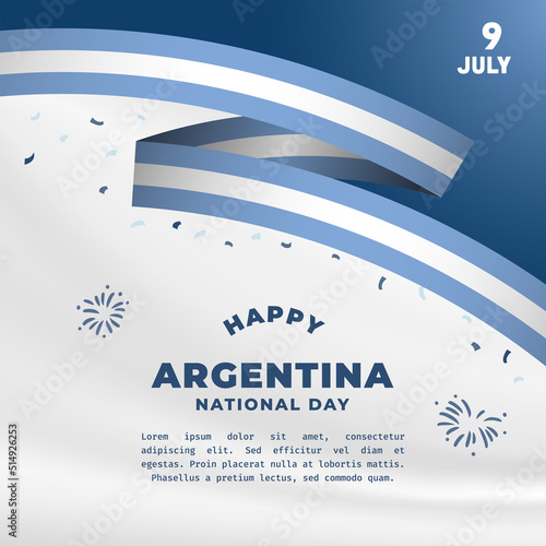 Square Banner illustration of Argentina independence day celebration. Waving flag and hands clenched. Vector illustration.