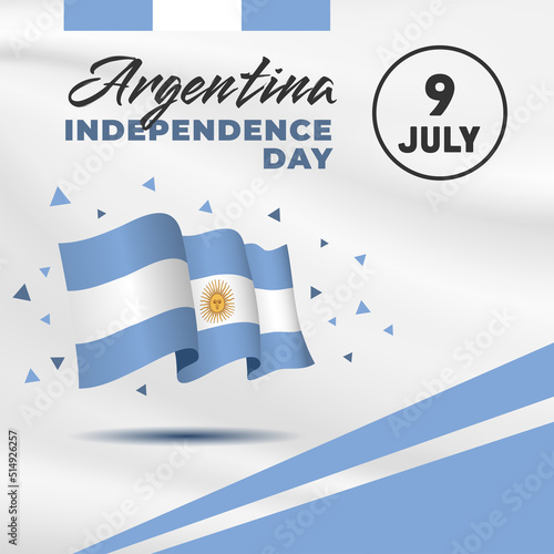 Square Banner illustration of Argentina independence day celebration. Waving flag and hands clenched. Vector illustration.