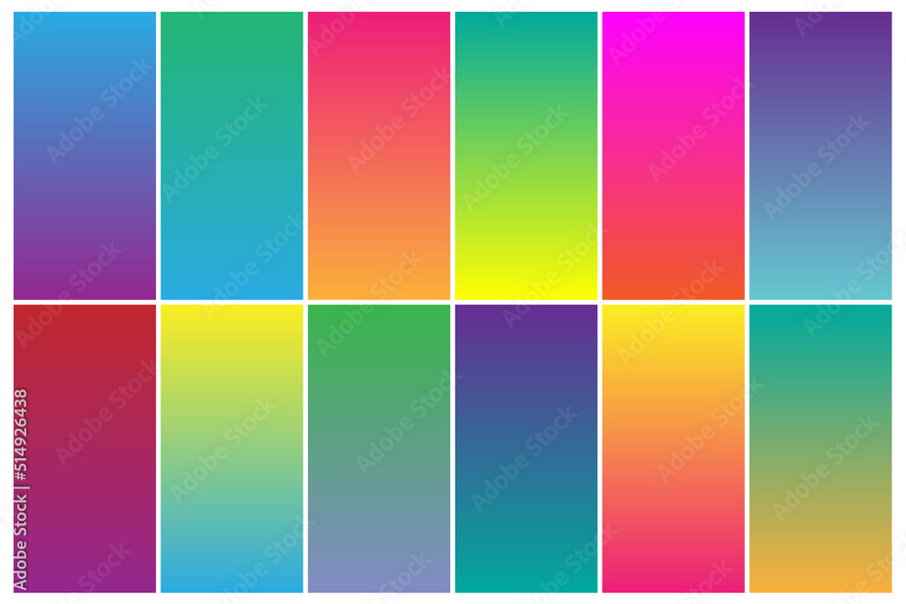 Gradient Set. Different colors. Modern Smartphone screen, mobile app Template. Design for Wallpaper, background, banner, flyer. colorful background. jpeg image jpg illustration
