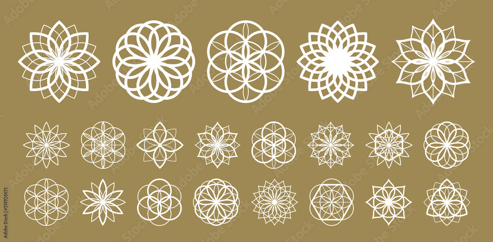 Flower of life vector ancient esoteric symbol big vector set. - obrazy, fototapety, plakaty 