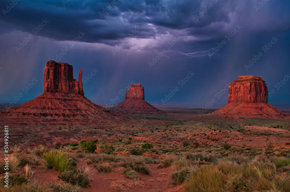 Lightning over the Mittens, Monument Valley, Navajo Nation, Utah, USA