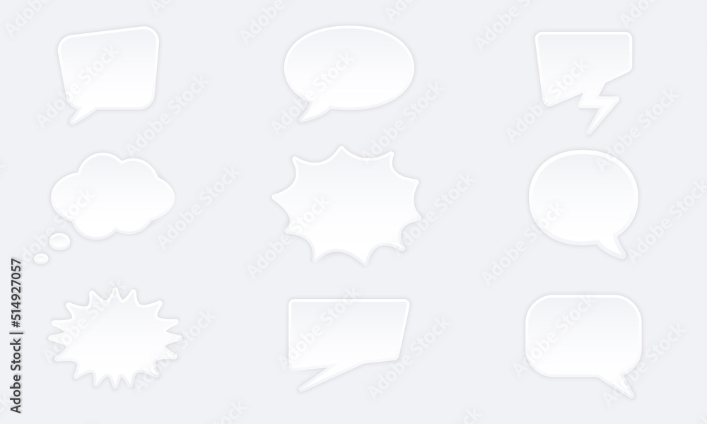 White Speech Bubbles Set. 3D White Paper Speech Balloons. Isolated Vector Illustration White Speech Bubbles Set. 3D White Paper Speech Balloons. Isolated Vector Illustration