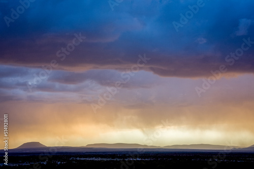 Sunset in rainy Bolivia prairie. Road to La-Paz  Bolivia