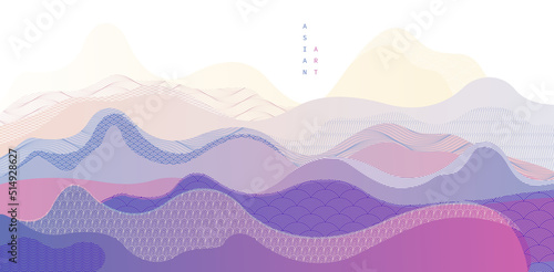 Nature art oriental Japanese style vector abstract background, runny like water shapes and lines with textures.