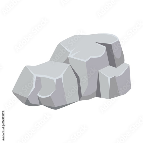 Piece of rock. Natural rock isolated on white. Piles of grey boulders, cobbles and gravels. For mountains, geology, rock fall