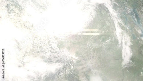 Wallpaper Mural Earth zoom in from outer space to city. Zooming on Medicine Hat, Alberta, Canada. The animation continues by zoom out through clouds and atmosphere into space. Images from NASA Torontodigital.ca