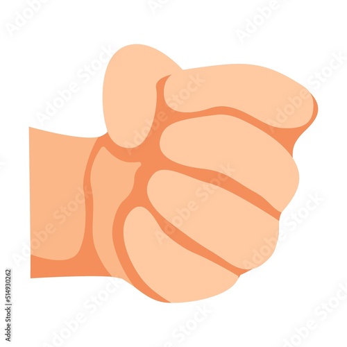 Human hand fist threat gesture. Arm and wrists, amount signs, open palm, pointing with finger, greeting, fist. Vector illustration for communication, signals