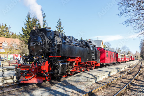 Brockenbahn Steam train locomotive railways at Drei Annen Hohne railway station in Germany