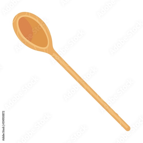 Wooden spoon flat icon. Kitchenware, cooking baking utensils isolated vector illustration. Cutlery and kitchen accessories