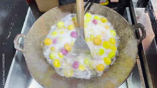 Cooking and Pressing Sweet Potato Balls Street Food photo