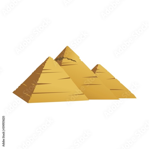 Ancient Egypt pyramids vector illustration. Cartoon Sphynx, Nefertiti, pharaoh statue, monuments, sarcophagus isolated on white