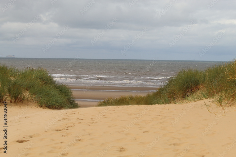 A beautiful landscape shot at Formby Beach in Liverpool, Merseyside. This beach is located close to the Pine Woods, home to many wildlife and animals.