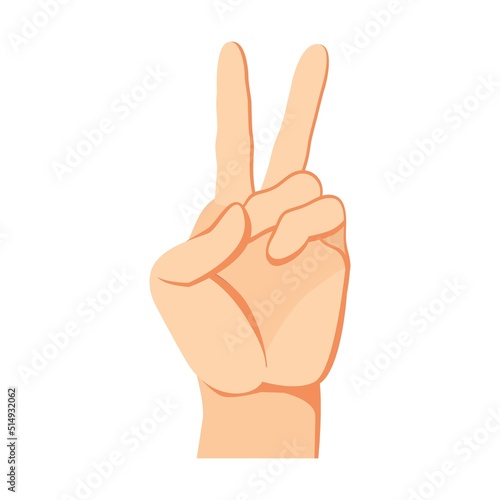 Human hand peace gesture. Arm and wrists, amount signs, open palm, pointing with finger, greeting, fist. Vector illustration for communication, signals