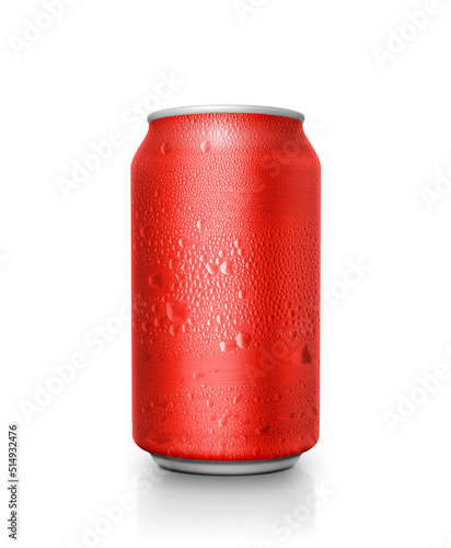 Red aluminum cans with water droplets on a white Background photo