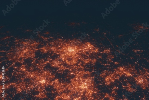 Leeds aerial view at night. Top view on modern city with street lights