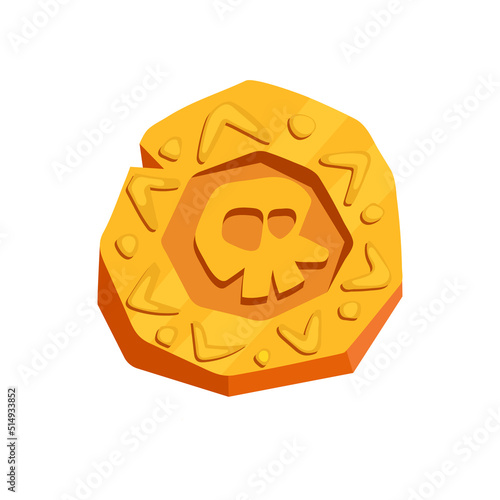 Cartoon pirate coin. Gold money for GUI. Isolated corsair piastre. Old treasure icon