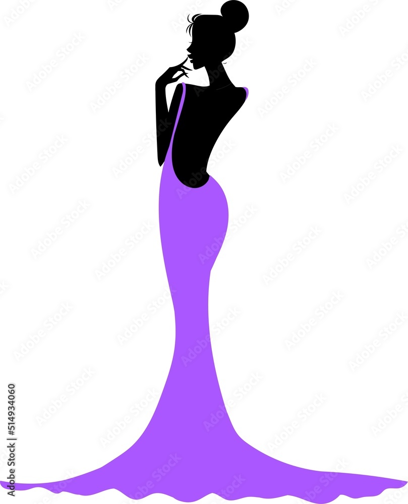 シルエット ドレスを着た女性の後ろ姿 シルエット ドレスを着た女性の後ろ姿