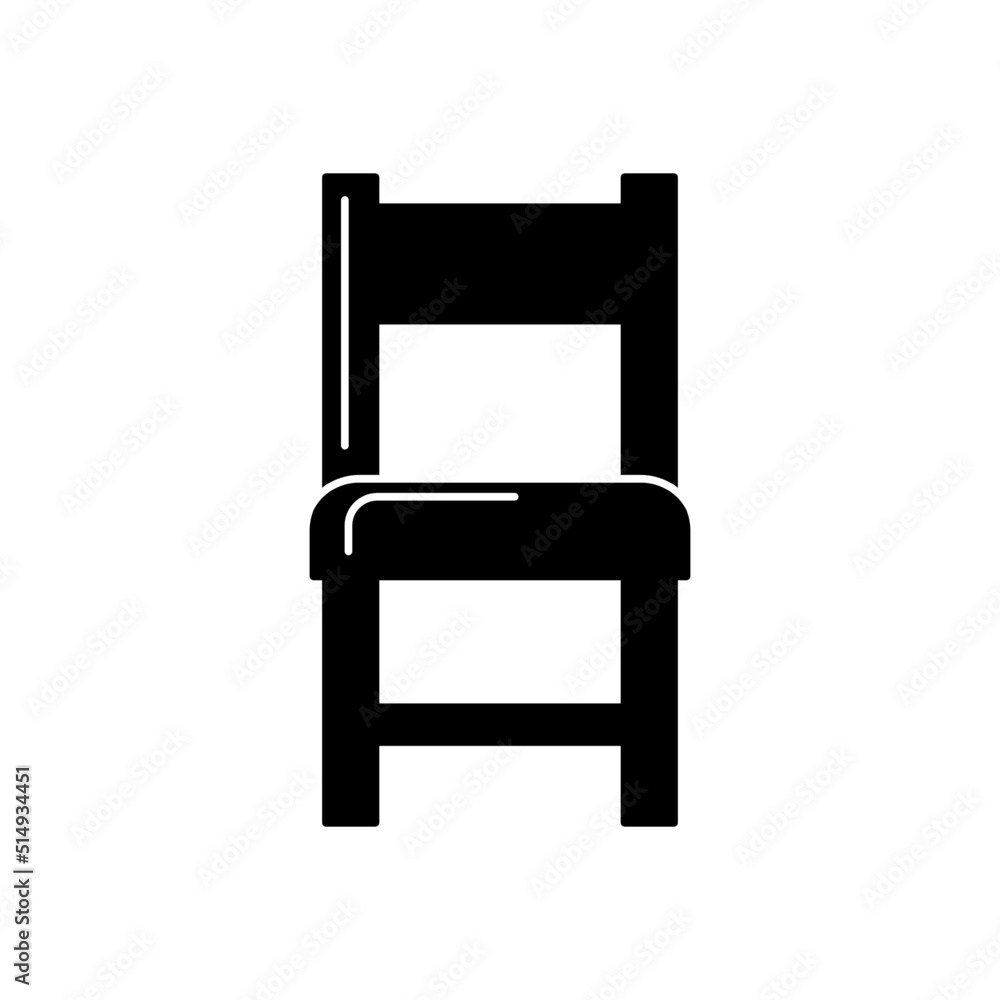 Chair furniture icon in black flat glyph, filled style isolated on white background Chair furniture icon in black flat glyph, filled style isolated on white background