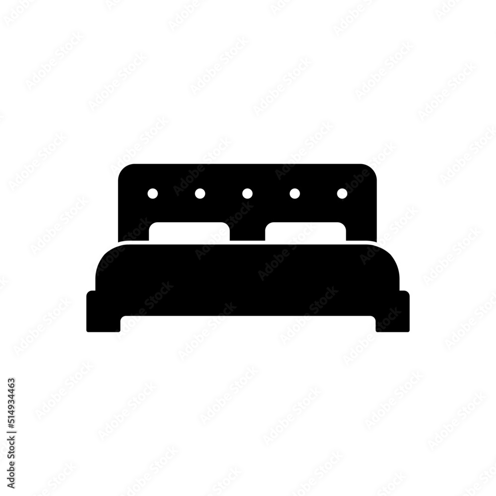 Bed furniture icon in black flat glyph, filled style isolated on white background Bed furniture icon in black flat glyph, filled style isolated on white background