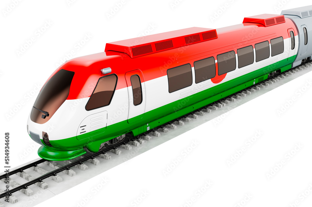 Fototapeta premium Niger flag painted on the high speed train. Rail travel in the Niger, concept. 3D rendering