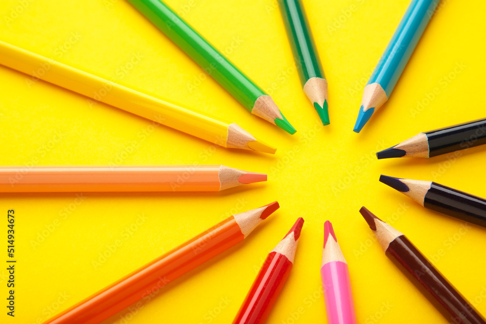 Circle from colored pencils on yellow paper. Circle from colored pencils on yellow paper.