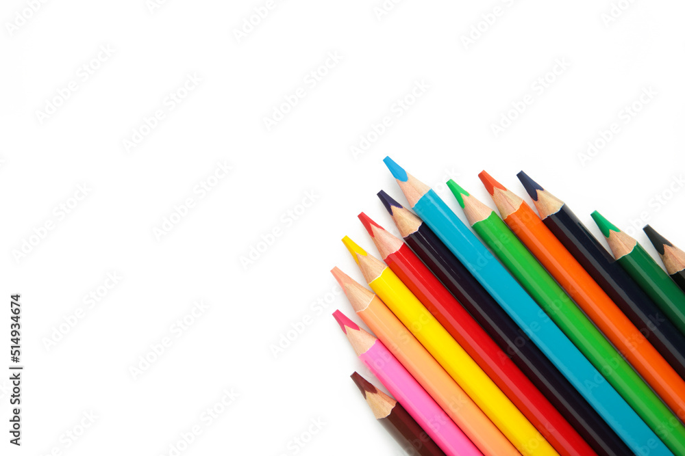 Color pencils isolated on white background.Close up.