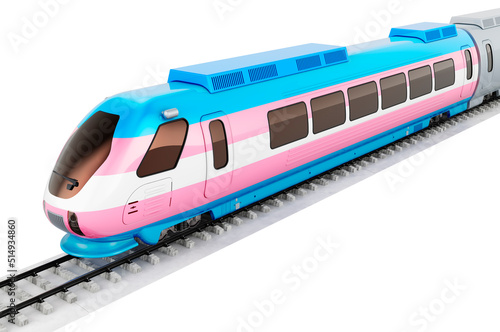 Transgender flag painted on the high speed train. 3D rendering