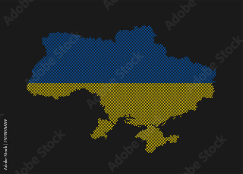 Silhouette map Ukraine  flag made color points
