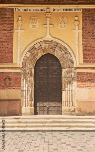  The door in The Roman Catholic church of St. Bartholomew. City of Drohobych, Ukraine.