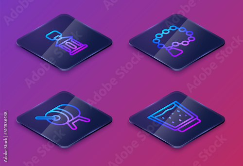 Wallpaper Mural Set Isometric line Ramadan Kareem lantern, drum, Rosary beads religion and Glass with water. Blue square button. Vector Torontodigital.ca