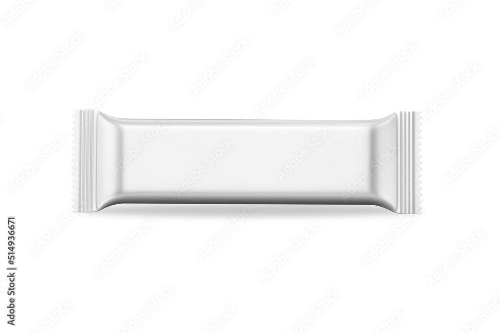 Blank white foil snack mock up, chocolate, wafers or protein bar packaging.white paper packaging isolated on white background.3d rendering. Blank white foil snack mock up, chocolate, wafers or protein bar packaging.white paper packaging isolated on white background.3d rendering.