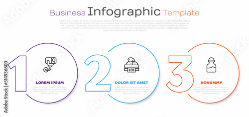 Set line Security camera, Wooden box for fruits and Spice in can. Business infographic template. Vector