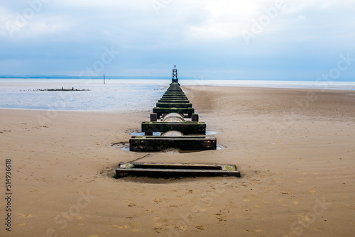 Sewer pipeline on Crosby Beach near Liverpool, UK. photo