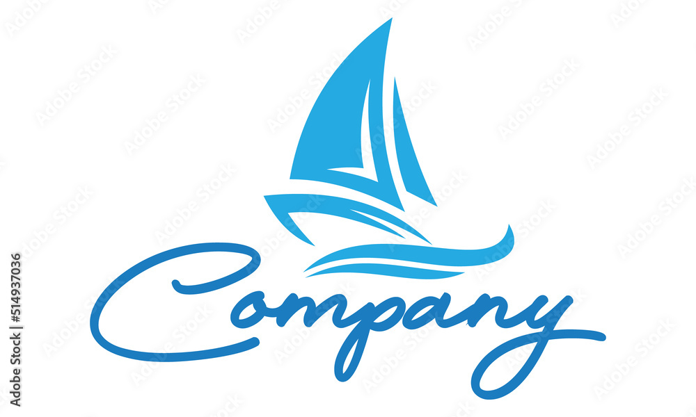 Blue Color Wave Holiday Yacht Logo Design Blue Color Wave Holiday Yacht Logo Design