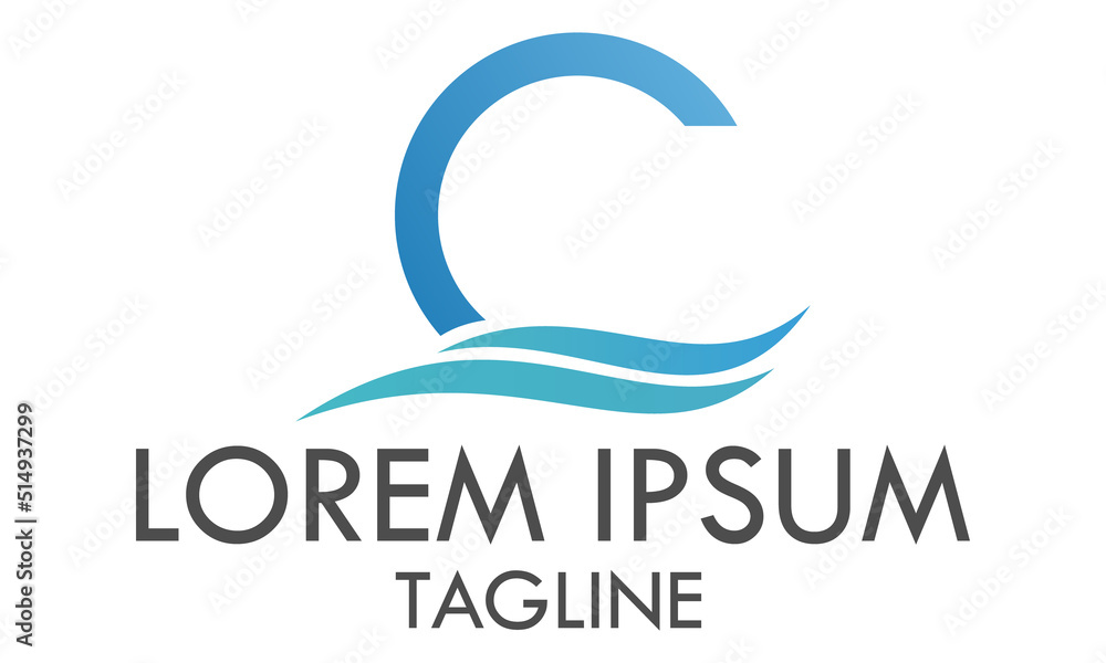 Blue Color Initial Letter C Wave Logo Design Blue Color Initial Letter C Wave Logo Design