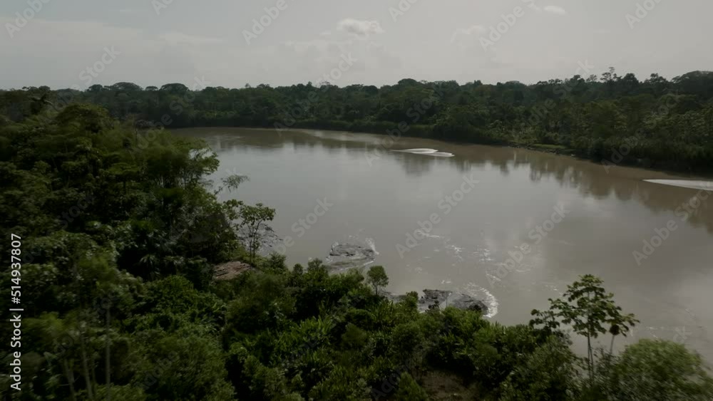Amazon River And Dense Green Forest. - aerial pullback Amazon River And Dense Green Forest. - aerial pullback