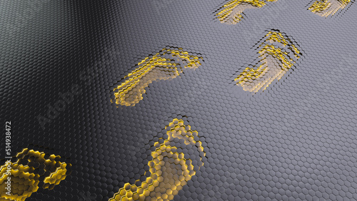 Traces on the matrix going into the distance. Digital footprints in internet cyberspace