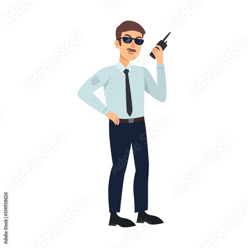 Police officer. Policemen and criminal vector illustration. Burglar with gun, arrested character, angry guy isolated on white. Security, crime, law, justice
