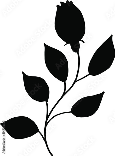 Flower vector icon. A simple drawing of a flower with leaves.