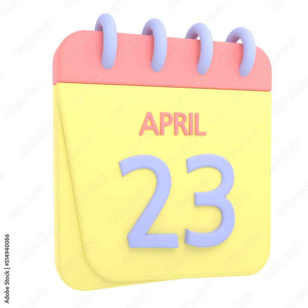 23rd April 3D calendar icon. Web style. High resolution image. White background 23rd April 3D calendar icon. Web style. High resolution image. White background