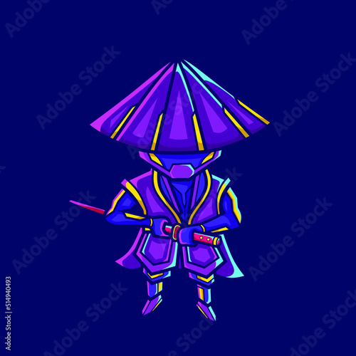 Samurai cyberpunk logo line pop art portrait fiction colorful design with dark background. 