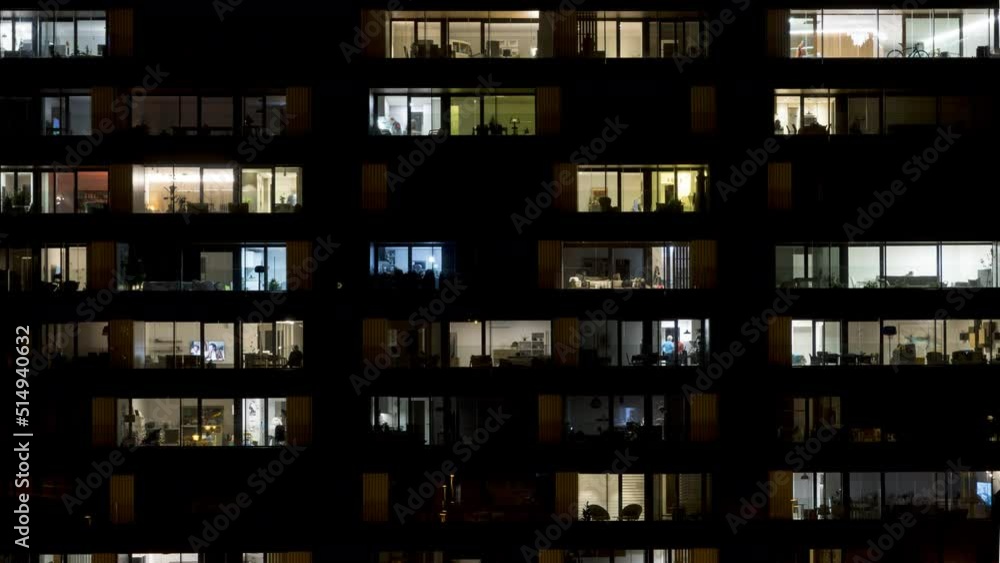 Night Windows City Building. Time Lapse. Night Windows City Building. Time Lapse.