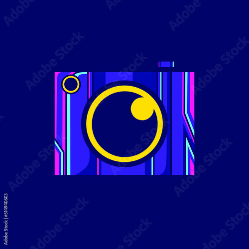 Camera cyberpunk logo line pop art portrait fiction colorful design with dark background. 