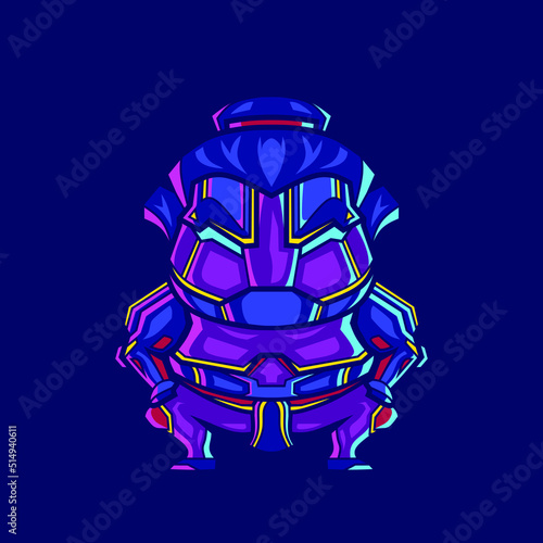 Sumo cyberpunk logo line pop art portrait fiction colorful design with dark background.