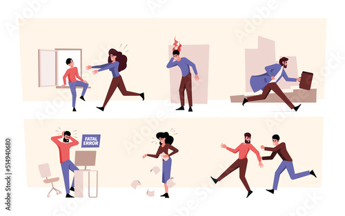 Stressed people. Negative destruction processes angry feelings abusive and nervous management garish vector stressed emotions